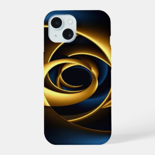 Coque iPhone 15 or bleu spirale abstrait motif vortex luxe ge