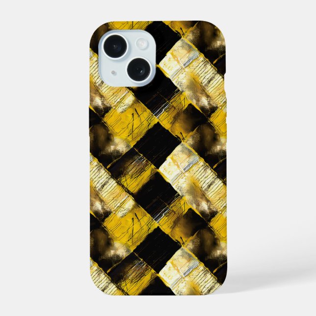 Coque iPhone 15 Or et noir Grunge 9 (Verso)
