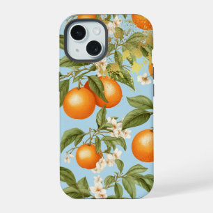 Coque iPhone 15 Orange coloré, Paste Blue et Gold Orange Fruit