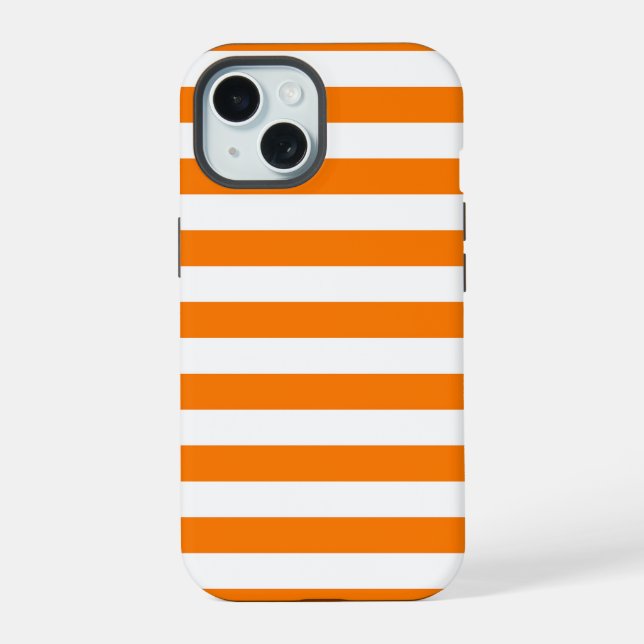 Coque iPhone 15 Orange de sécurité et rayures blanches (Verso)
