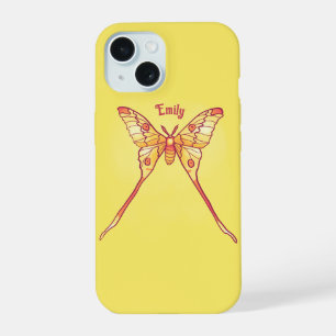 Coque iPhone 15 Orange Luna Moth Art - Insecte coloré Art