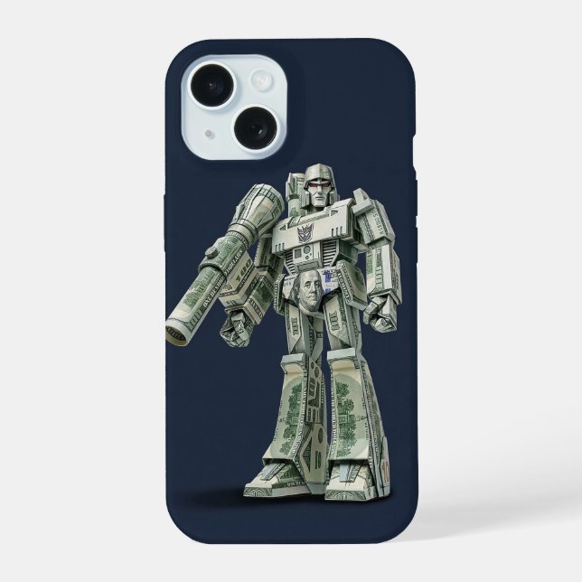 Coque iPhone 15 Origami Méga Tron Robot en argent (Verso)