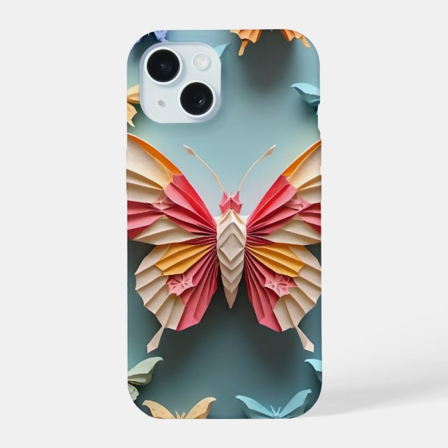 Coque iPhone 15 Origami papillon (Verso)