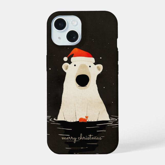 Coque iPhone 15 Ours polaire père Noël (Verso)