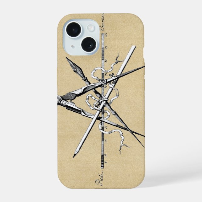 Coque iPhone 15 Outils de rédaction d'architecture traditionnelle (Verso)