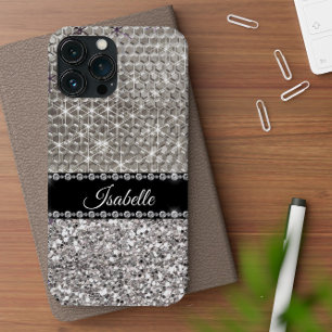 Coque iPhone 15 Pailletage Argenté Métal Personnalisé Glamour