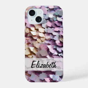 Coque iPhone 15 Pailleté Pastel Féminin Brillante