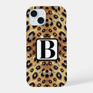 Coque iPhone 15 Paillettes Glam Or Imprimé Léopard Guépard Noir