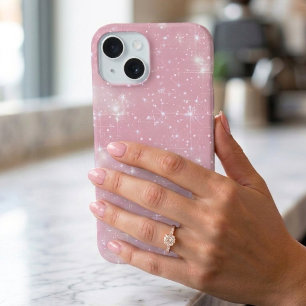 Coque iPhone 15 Paillettes roses poussiéreuses chic et scintillant