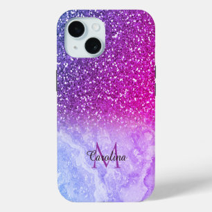 Coque iPhone 15 Paillettes rouges et orange, Marbre doré, Personna
