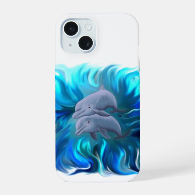 Coque iPhone 15 Paire de dauphins (Verso)