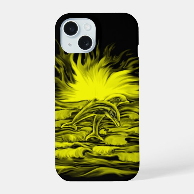 Coque iPhone 15 Paire de dauphins dans la Sunshine (Verso)