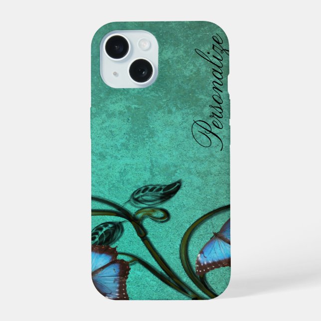 Coque iPhone 15 Paire papillon turquoise (Verso)