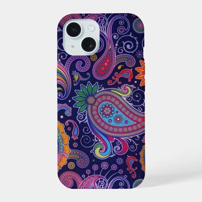 Coque iPhone 15 Paisley violet rose (Verso)