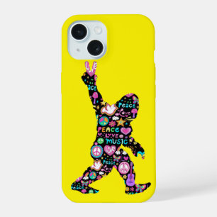 Coque iPhone 15 Paix Amour Bigfoot Hippie Drôle Amateur de Bigfoot