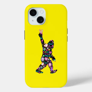 Coque iPhone 15 Paix Amour Bigfoot Hippie Drôle Amateur de Bigfoot