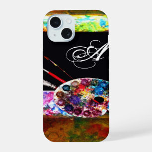 COQUE iPhone 15 PALETTE DE COULEURS D'ARTISTE ET PINCEAUX MONOGRAM