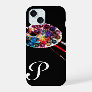 Coque iPhone 15 PALETTE DE COULEURS D'ARTISTE MONOGRAMME Noir