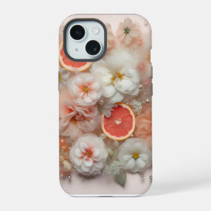 Coque iPhone 15 Pamplemousse et fleurs