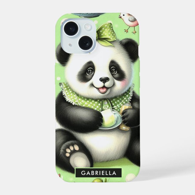 Coque iPhone 15 Panda Bébé Mignon Vintage (Verso)