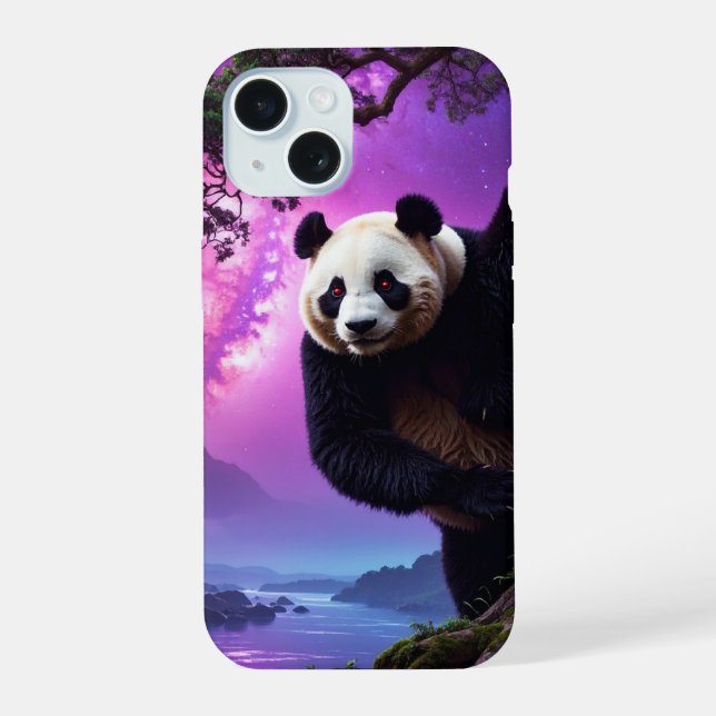 Coque iPhone 15 Panda de la forêt mystique (Verso)
