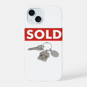 Coque iPhone 15 Panneau Vendu Rouge Agents Immobiliers Clés Maison