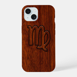 Coque iPhone 15 Panneau Virgo Zodiac Mahogany Style Bois Décor