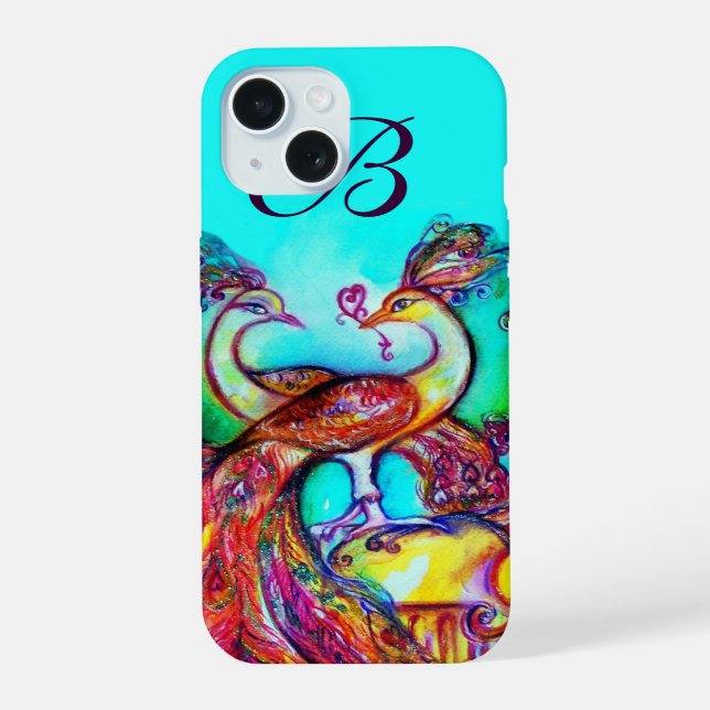 COQUE iPhone 15 PAONS AMOUREUX MONOGRAMME (Verso)
