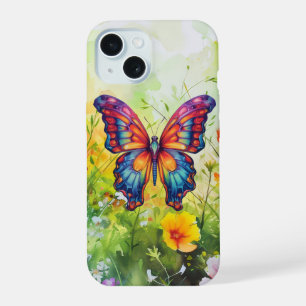 Coque iPhone 15 Papillon Bleu Orange Ailes