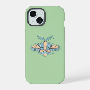 Coque iPhone 15 Papillon Céleste Fantaisiste — Bleu Douce et Pêche