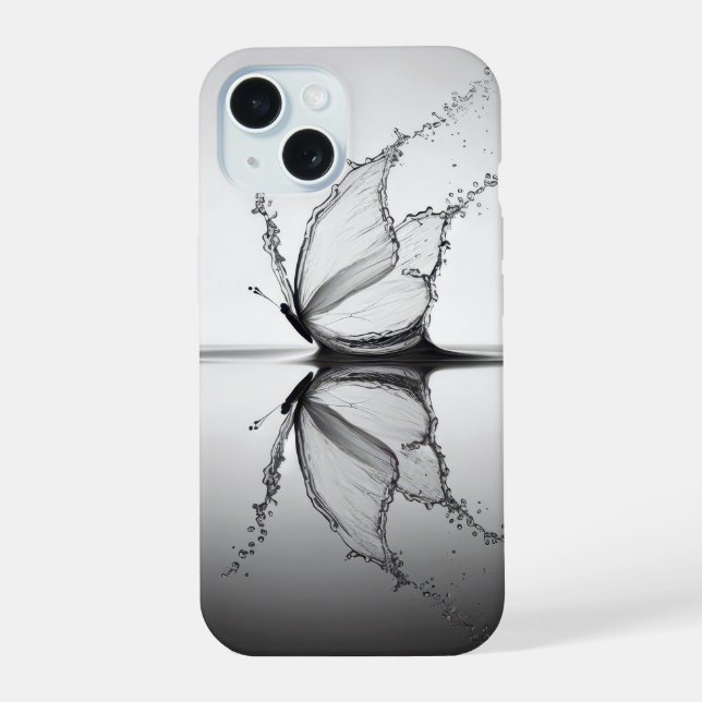 Coque iPhone 15 Papillon dans des éclaboussures d'eau (Verso)
