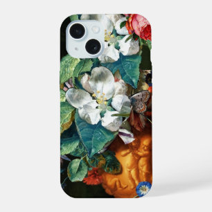 Coque iPhone 15 PAPILLON SUR FLEURS BLANCHES Floral
