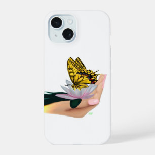 Coque iPhone 15 Papillon sur Lotus Bloom