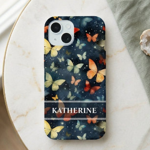 Coque iPhone 15 Papillons ciel étoilé aquarelle