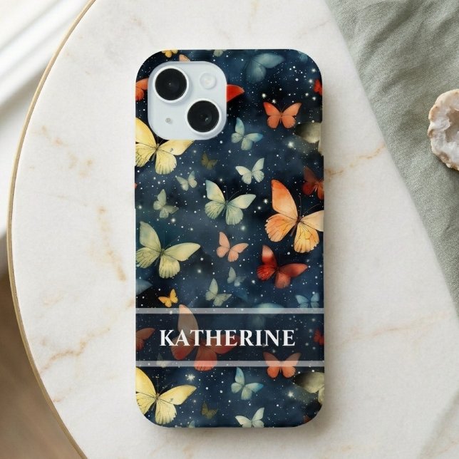 Coque iPhone 15 Papillons ciel étoilé aquarelle (Créateur téléchargé)