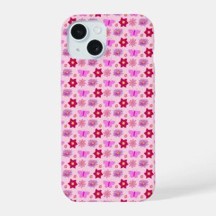 Coque iPhone 15 Papillons et fleurs roses pour bébé fille à motifs