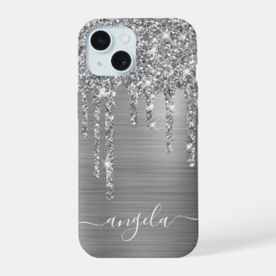 Coque iPhone 15 Parties scintillant Argent Lecteurs Fille Glam Sig