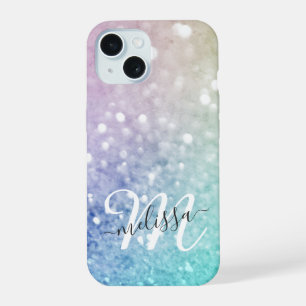 Coque iPhone 15 Parties scintillant colorée Joli Bokeh Monogrammé
