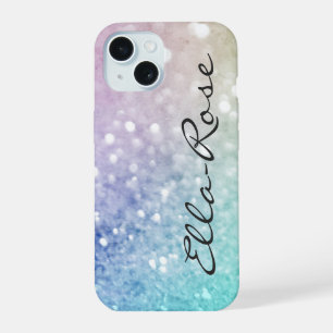 Coque iPhone 15 Parties scintillant colorée Joli Bokeh Monogrammé