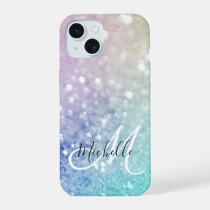 Coque iPhone 15 Parties scintillant colorée Joli Bokeh Monogrammé