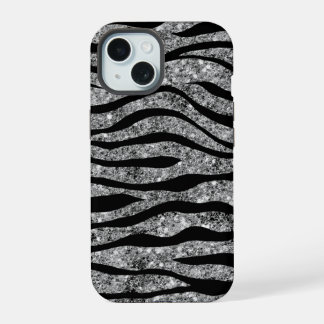 Coque iPhone 15 Parties scintillant d'argent et rayures de zèbre n