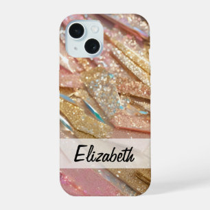 Coque iPhone 15 Parties scintillant d'or bleu pastel
