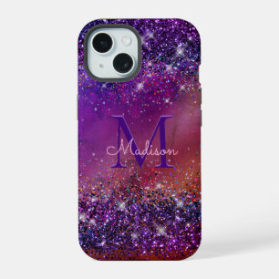 Coque iPhone 15 Parties scintillant en métal brossé violet irisé m