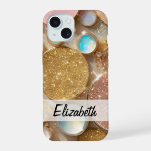Coque iPhone 15 Parties scintillant Pastel Rose, Bleu, Or & Argent