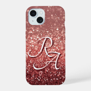 Coque iPhone 15 Parties scintillant rose étincelante avec initiale