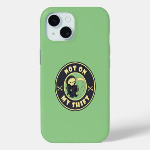Coque iPhone 15 Pas sur mon poste Grim Reaper Citation d'Halloween