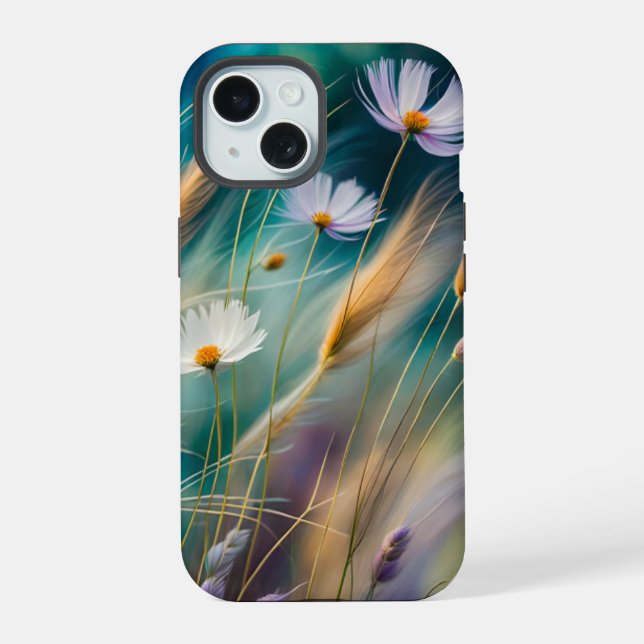 Coque iPhone 15 Pastel Cosmos et graminées, Whispers of Nature (Verso)