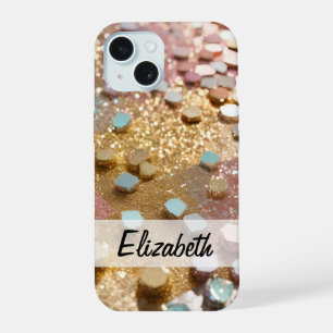 Coque iPhone 15 Pastel Girl Parties scintillant rose, bleu, or, ar