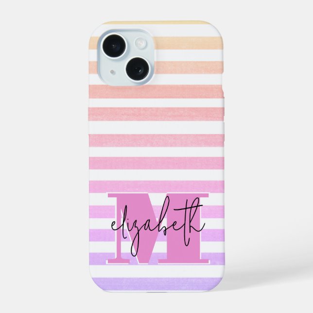 Coque iPhone 15 Pastel Stripes Monogramme (Verso)