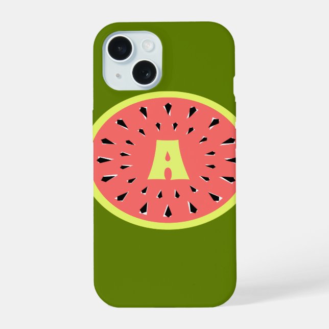 Coque iPhone 15 Pastèque Rose 'Monogramme' (Verso)